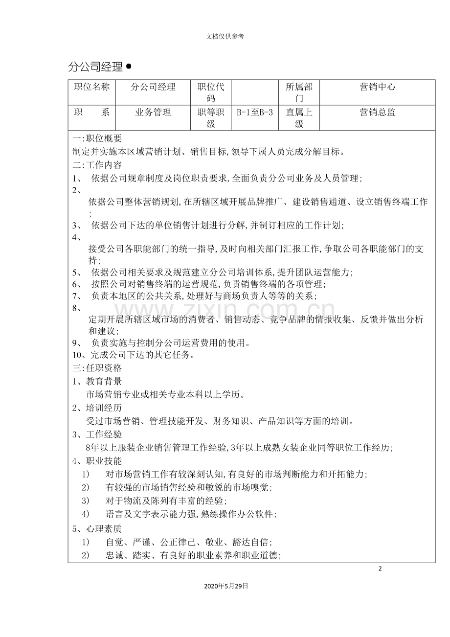 工贸销售公司分公司经理岗位说明书.doc_第2页