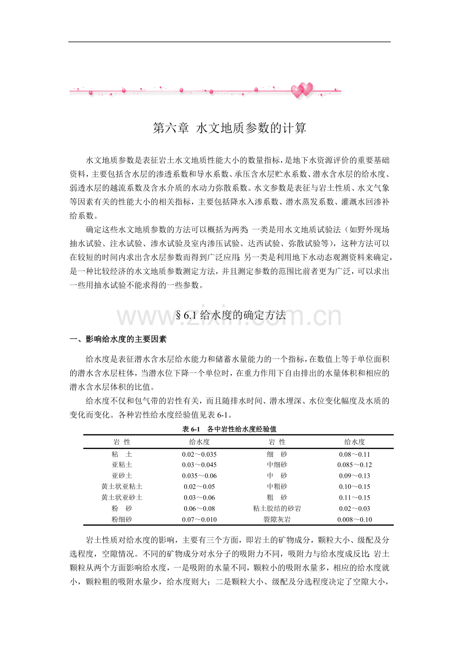 水文地质参数的计算-给水度的确定方法.doc_第1页