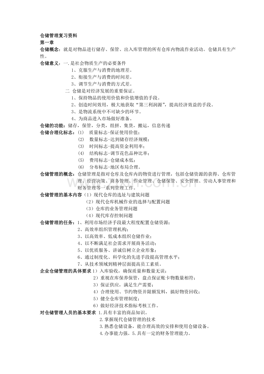 仓储管理复习资料.docx_第1页