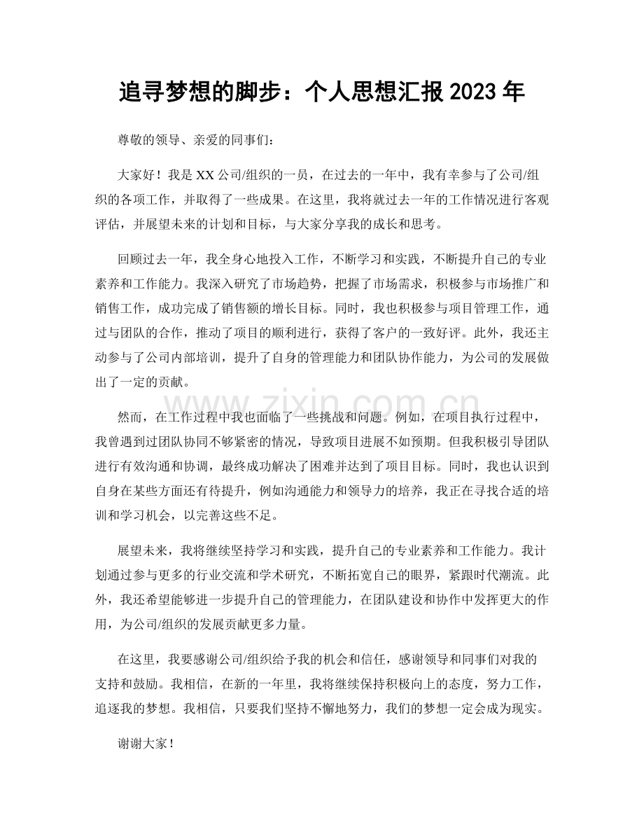 追寻梦想的脚步：个人思想汇报2023年.docx_第1页