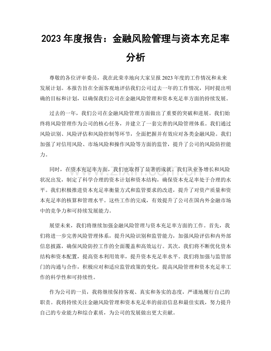 2023年度报告：金融风险管理与资本充足率分析.docx_第1页