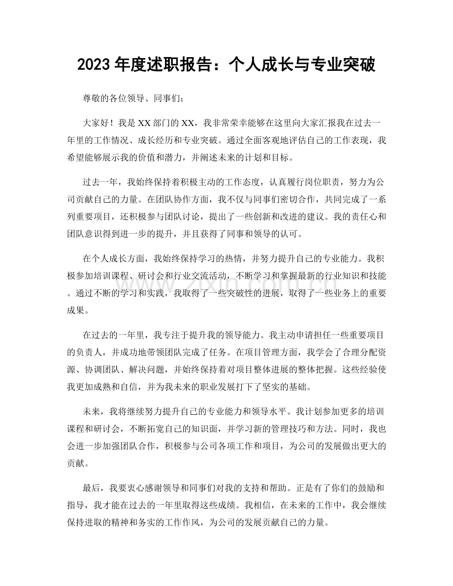 2023年度述职报告：个人成长与专业突破.docx_第1页