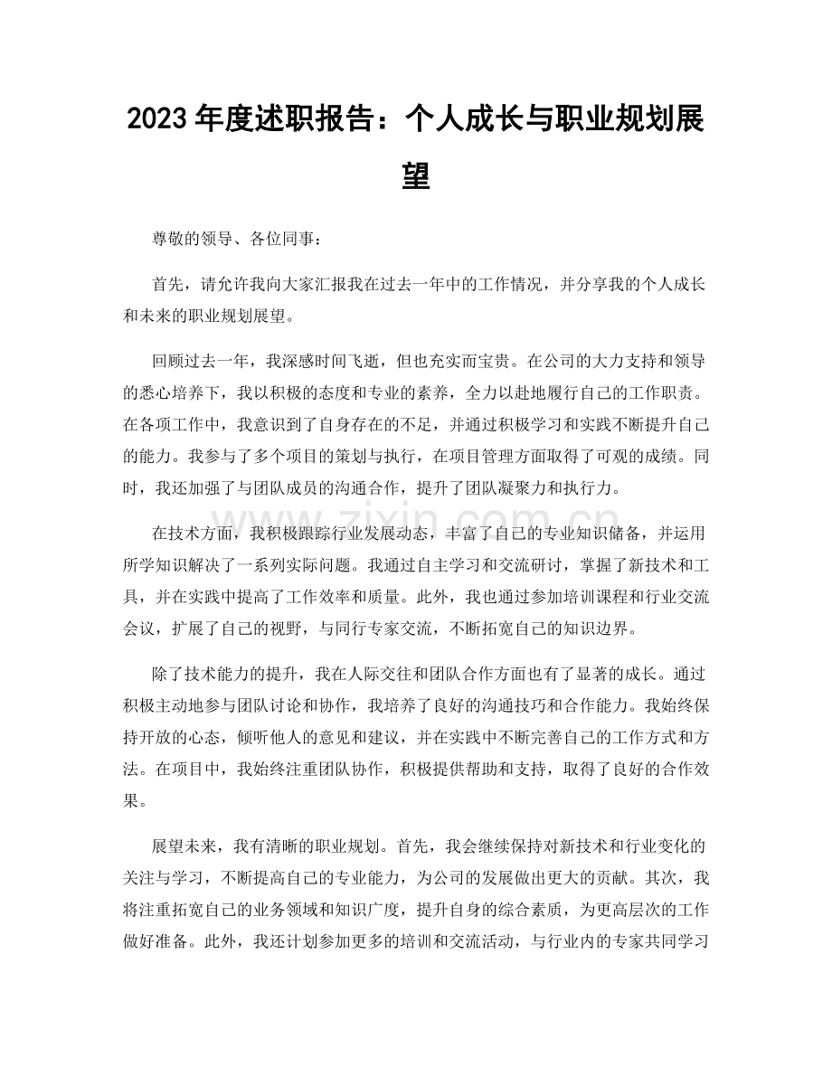 2023年度述职报告：个人成长与职业规划展望.docx_第1页