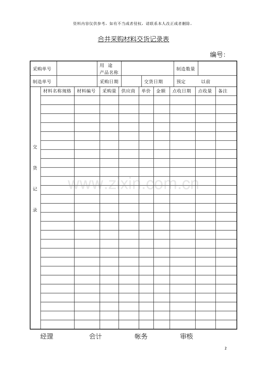 采购管理表格成批采购材料交货记录表模板.doc_第2页