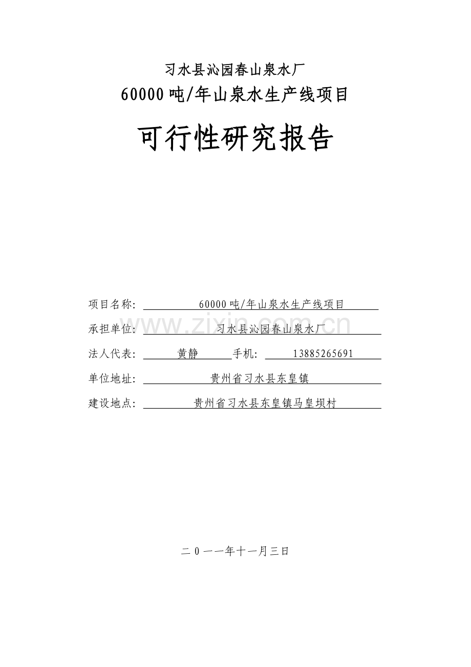 山泉水生产线项目-可行性研究报告书.doc_第1页