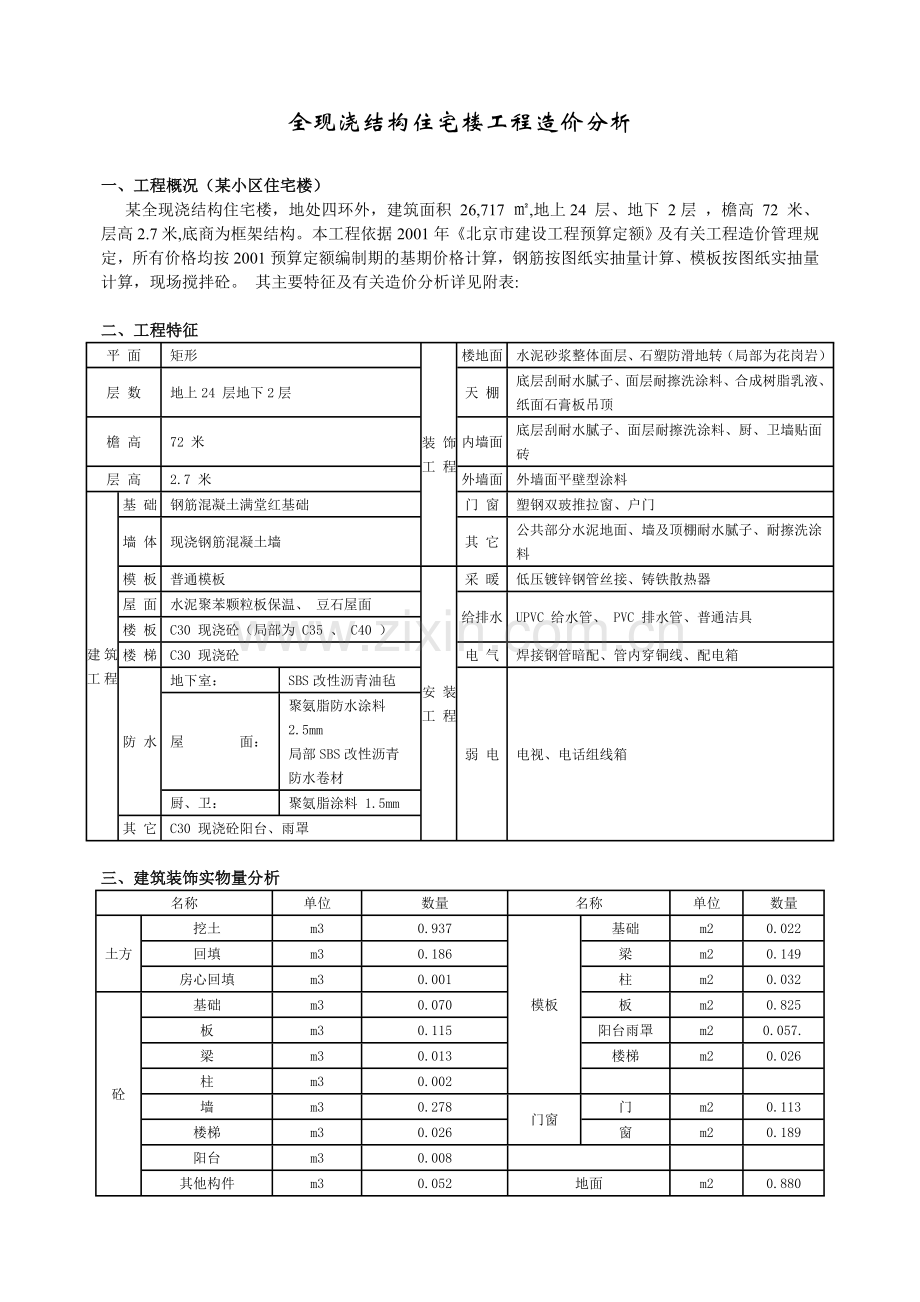 全现浇结构住宅楼工程造价分析.doc_第1页