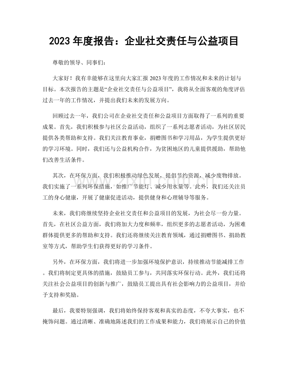 2023年度报告：企业社交责任与公益项目.docx_第1页