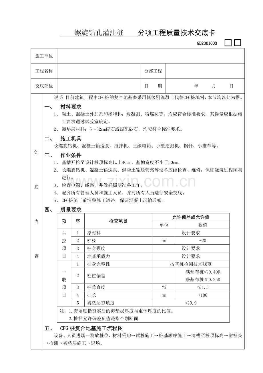 CFG桩复合地基处理工程质量技术交底卡.doc_第1页