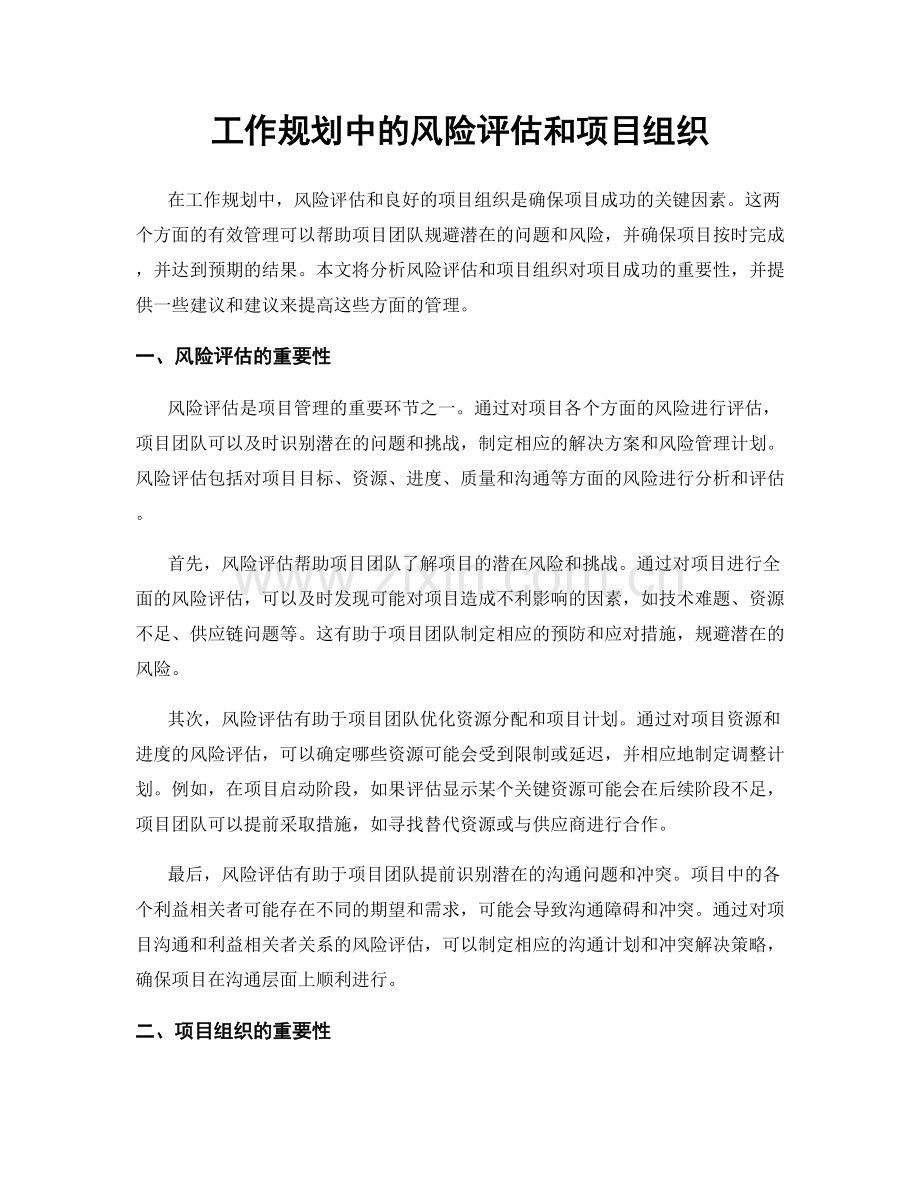 工作规划中的风险评估和项目组织.docx_第1页