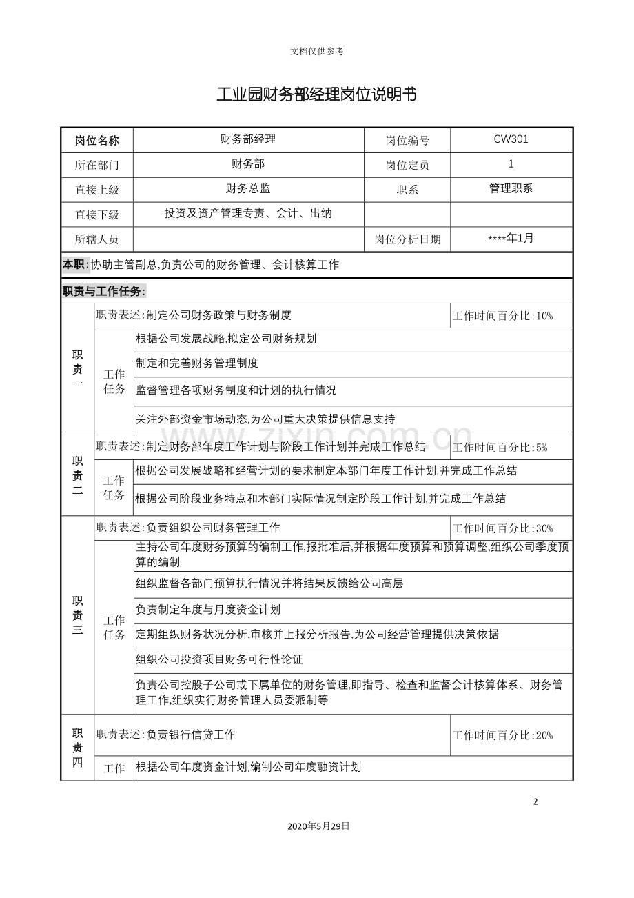 工业园财务部经理岗位说明书.doc_第2页