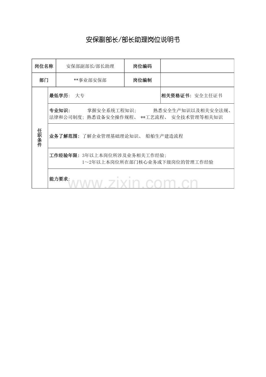 广船国际事业部安保副部长部长助理岗位说明书模板.doc_第2页