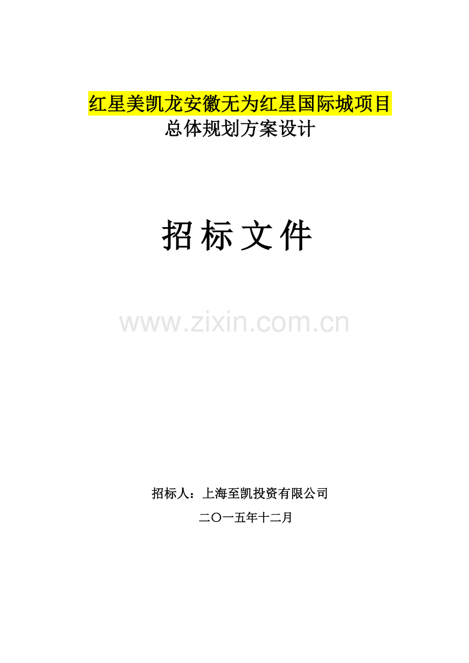 红星美凯龙安徽无为红星国际城项目总体规规划方案设计招标文件---标书.文件.doc_第1页