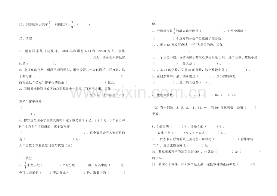 小学数学总复习数与代数练习题.doc_第2页