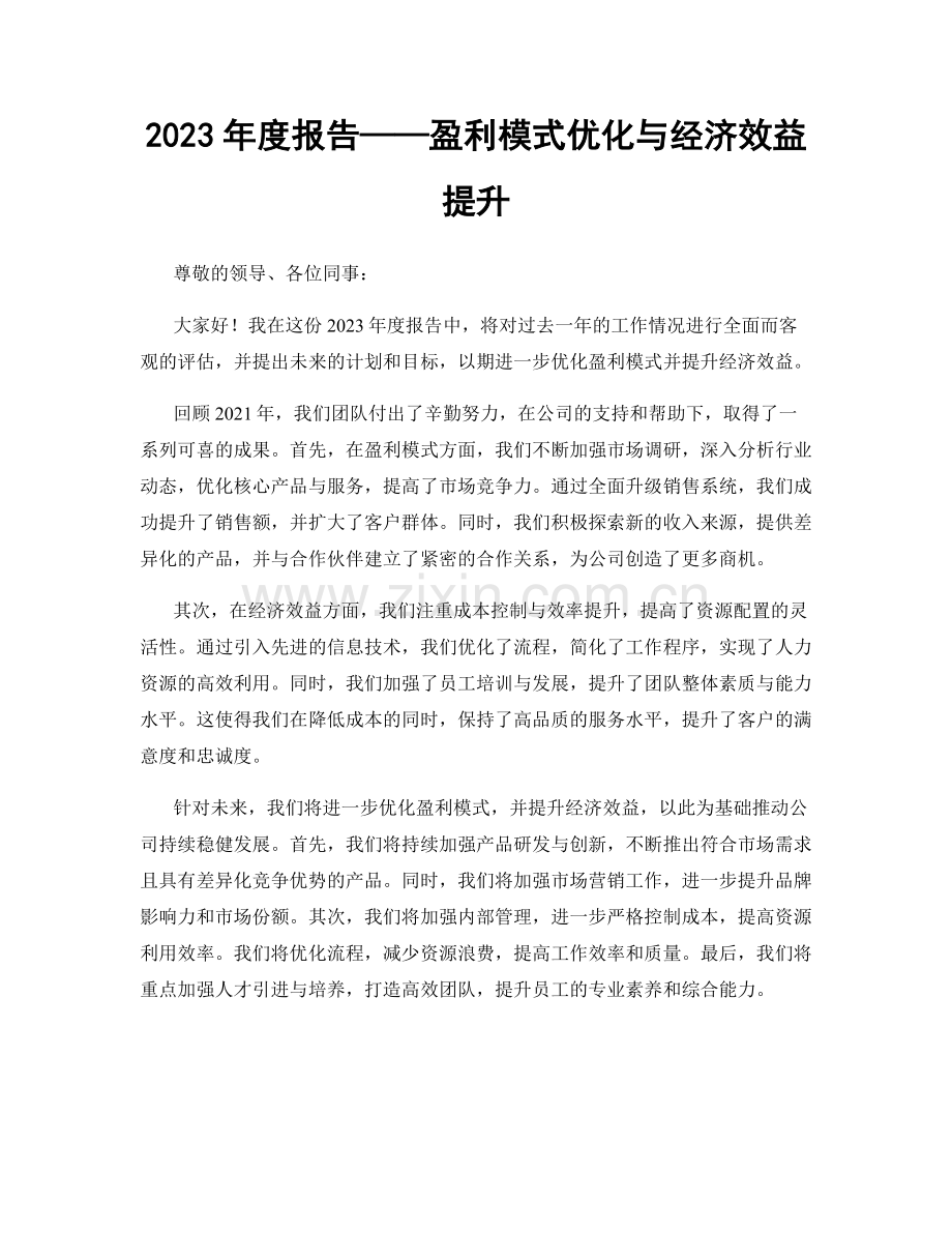 2023年度报告——盈利模式优化与经济效益提升.docx_第1页