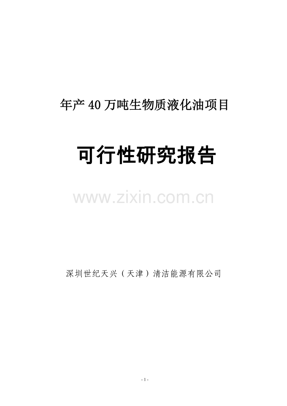 年产40万吨生物质液化油项目可行性研究报告.doc_第1页