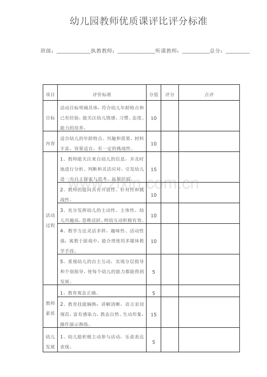 幼儿园教师课评比评分标准.doc_第1页