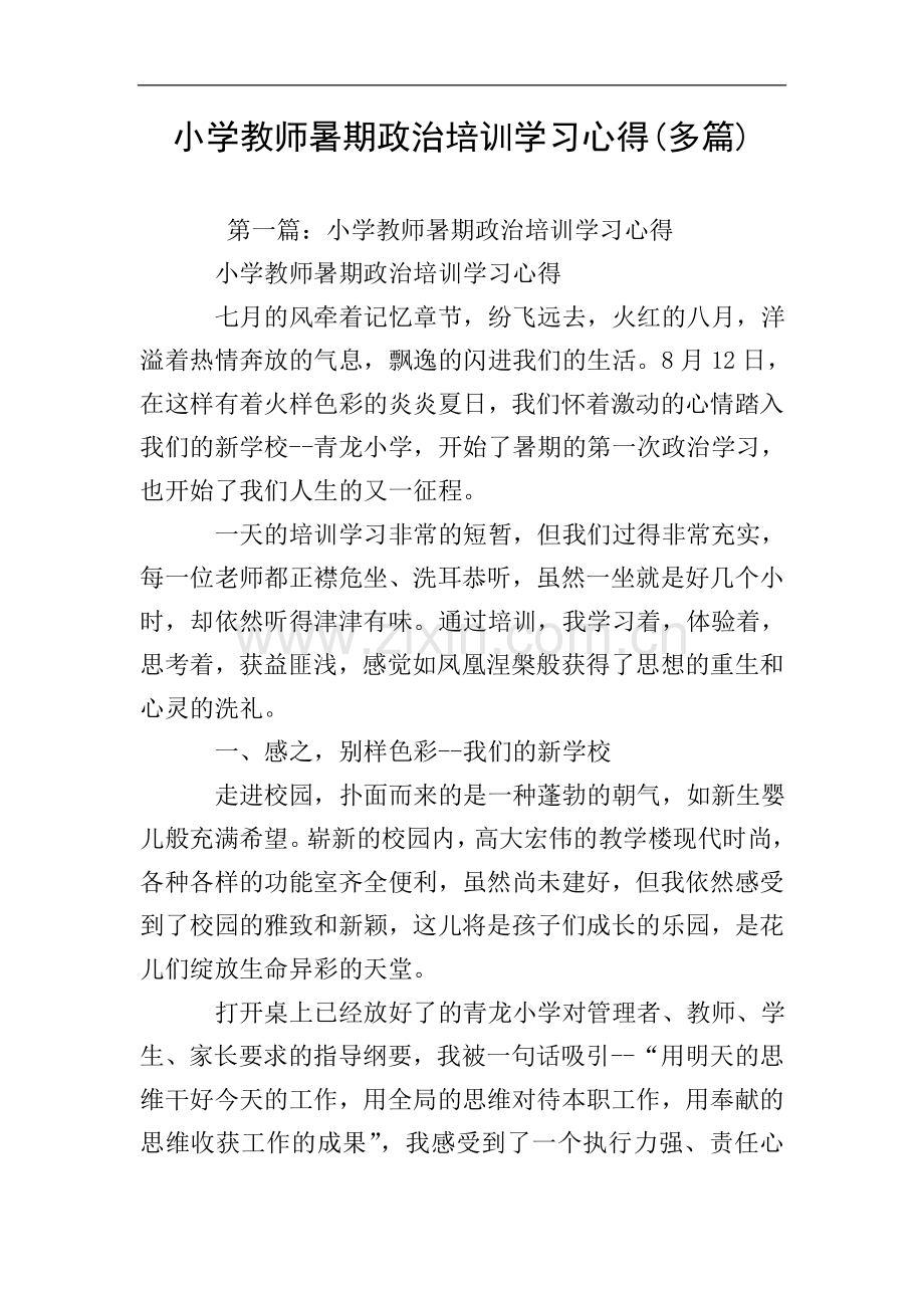 小学教师暑期政治培训学习心得(多篇).doc_第1页