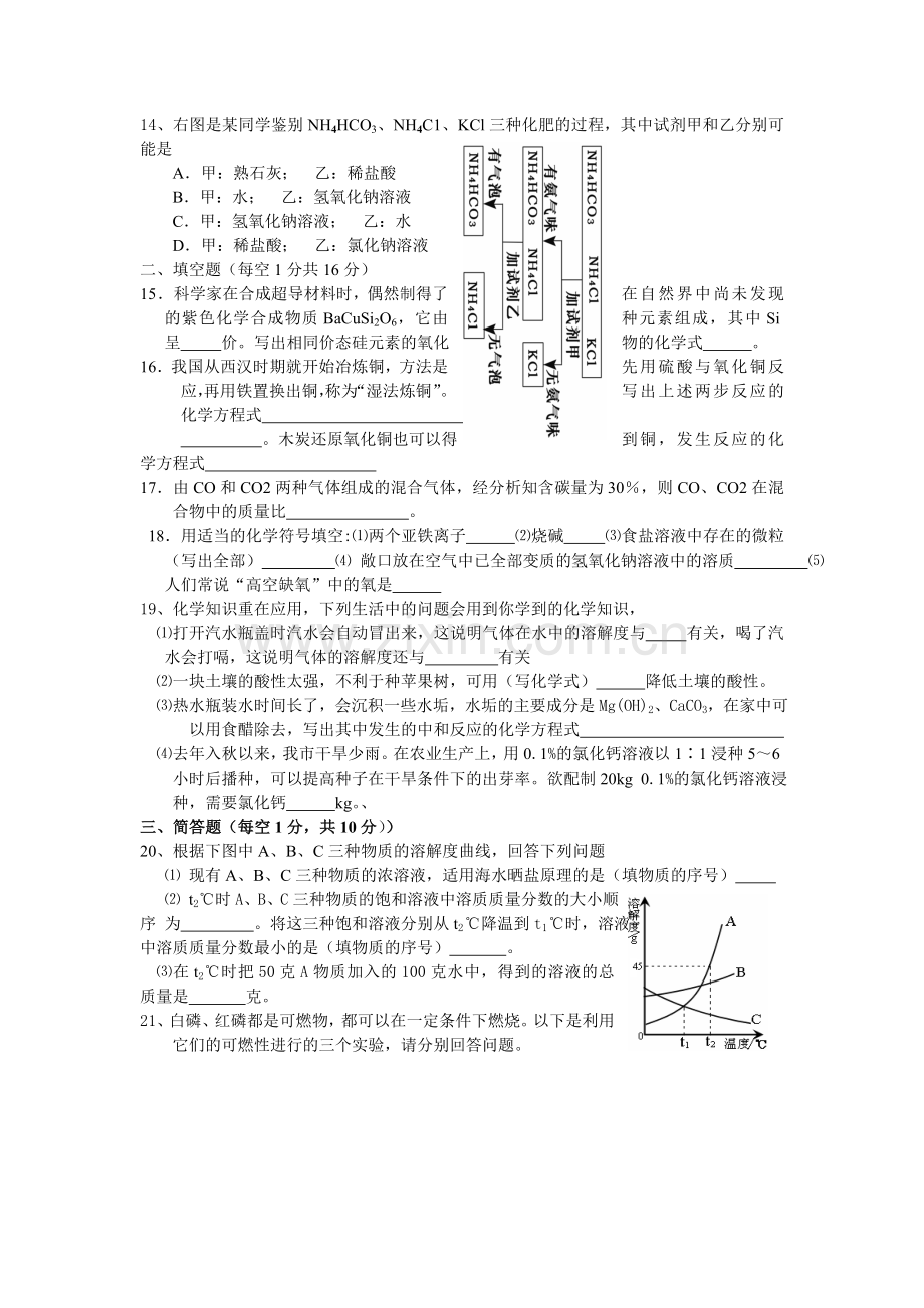 人教版九年级化学中考模拟试卷.doc_第2页