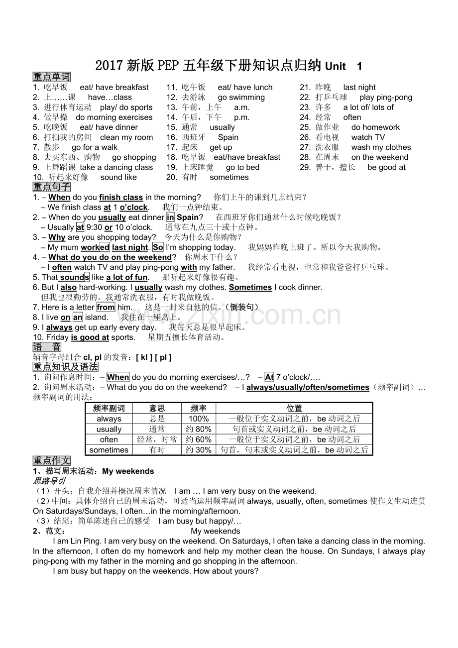 新版PEP五年级英语下册知识点归纳.doc_第1页