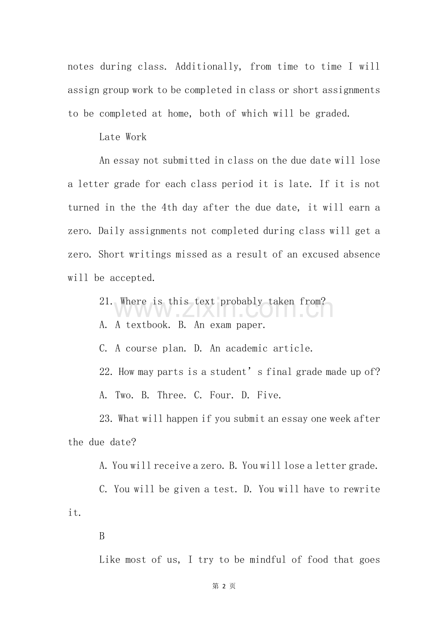 2022新高考全国1卷英语试题及答案.docx_第2页