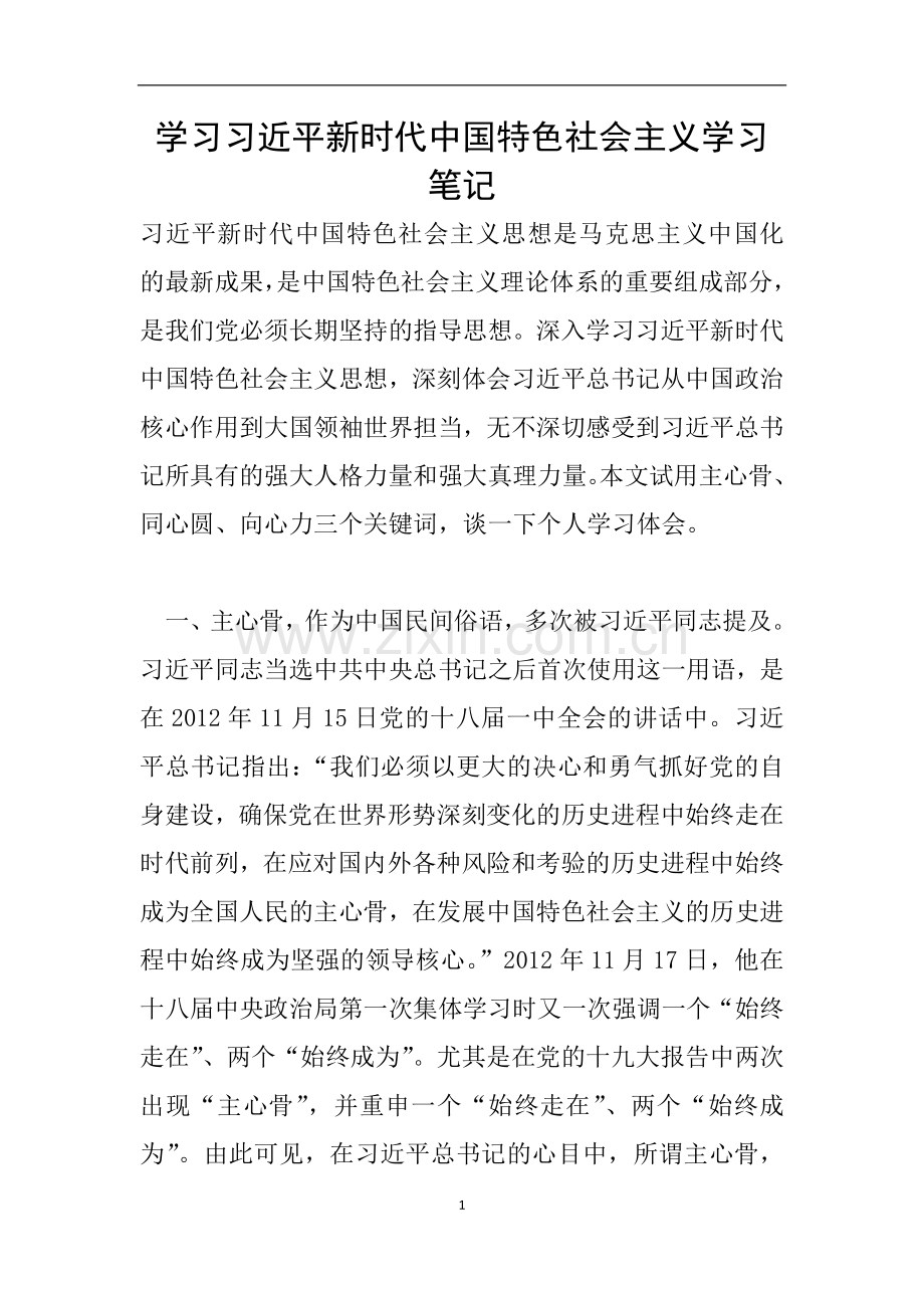 学习习近平新时代中国特色社会主义学习笔记.doc_第1页