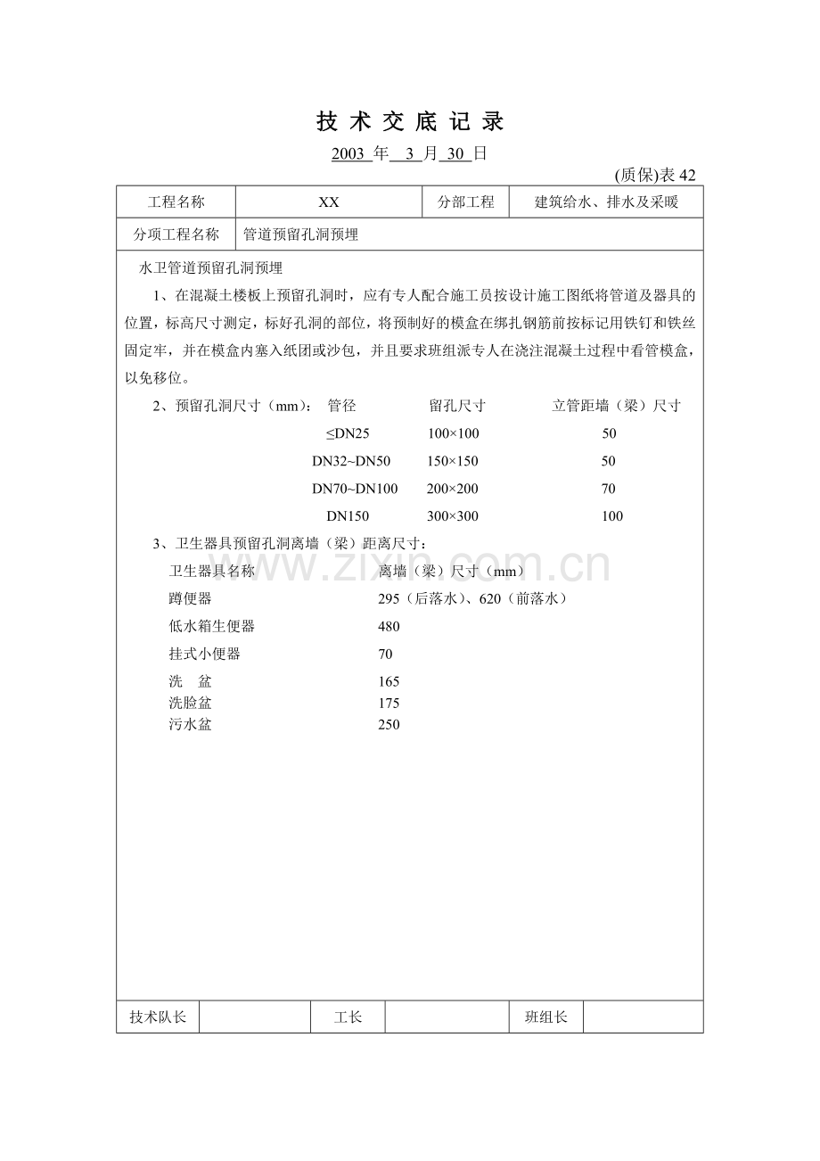 管道预留孔洞预埋技术交底.doc_第1页