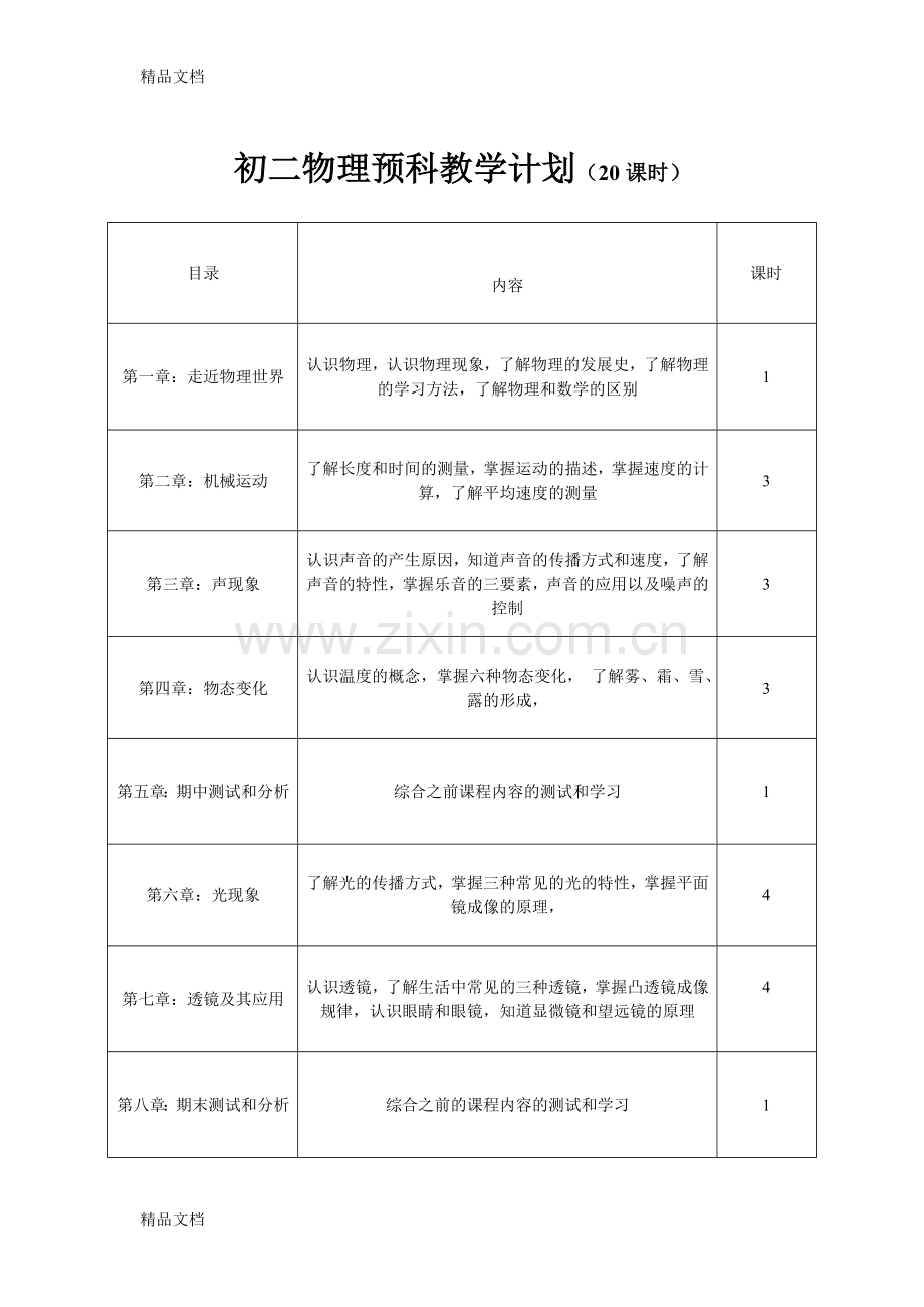 初二物理预科教学计划.doc_第1页