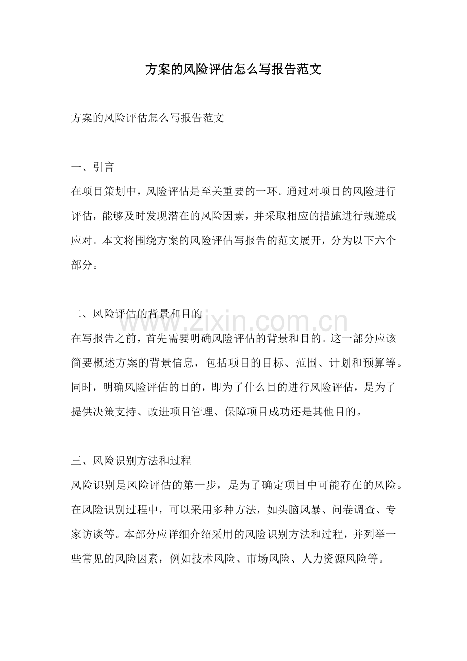 方案的风险评估怎么写报告范文.docx_第1页