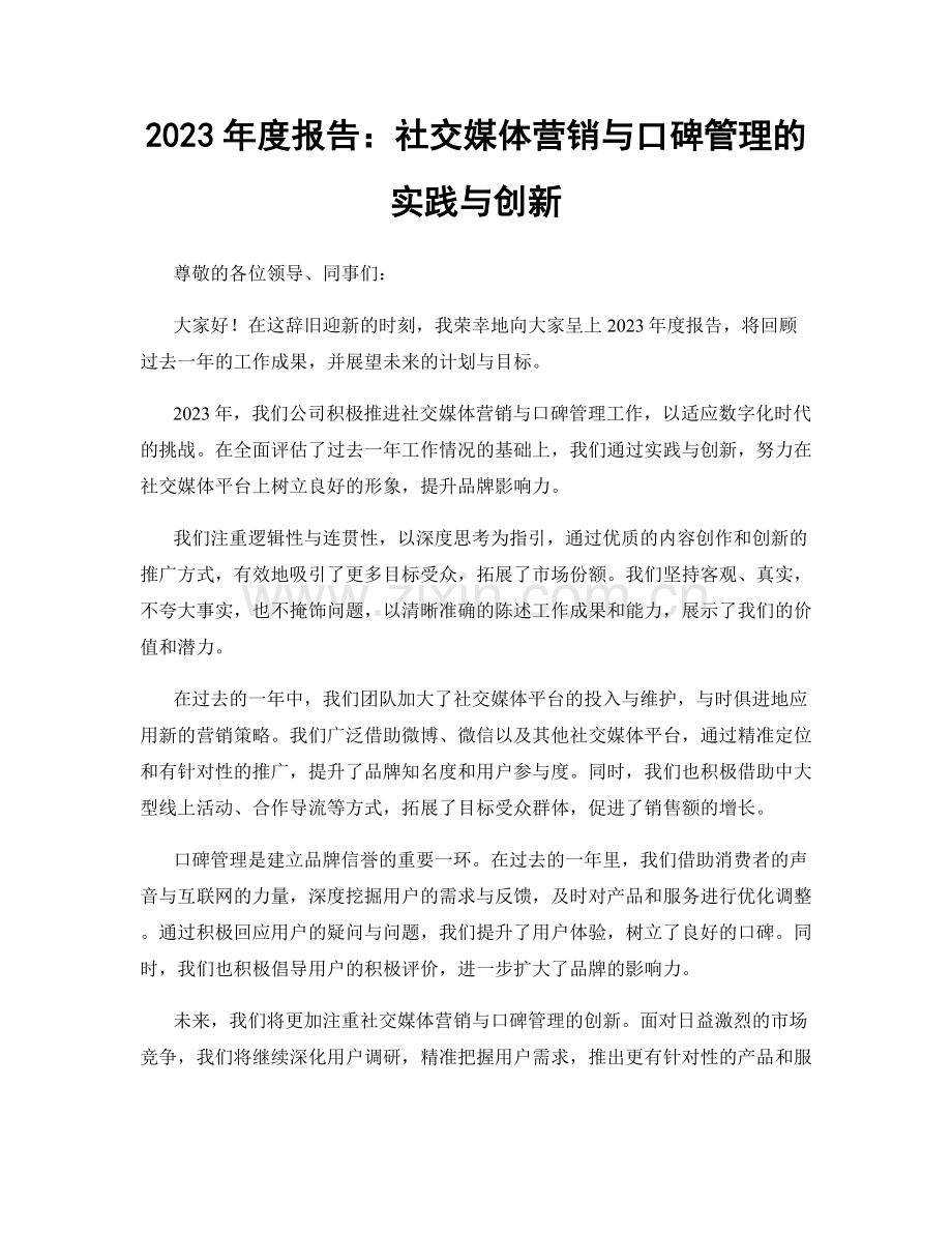 2023年度报告：社交媒体营销与口碑管理的实践与创新.docx_第1页