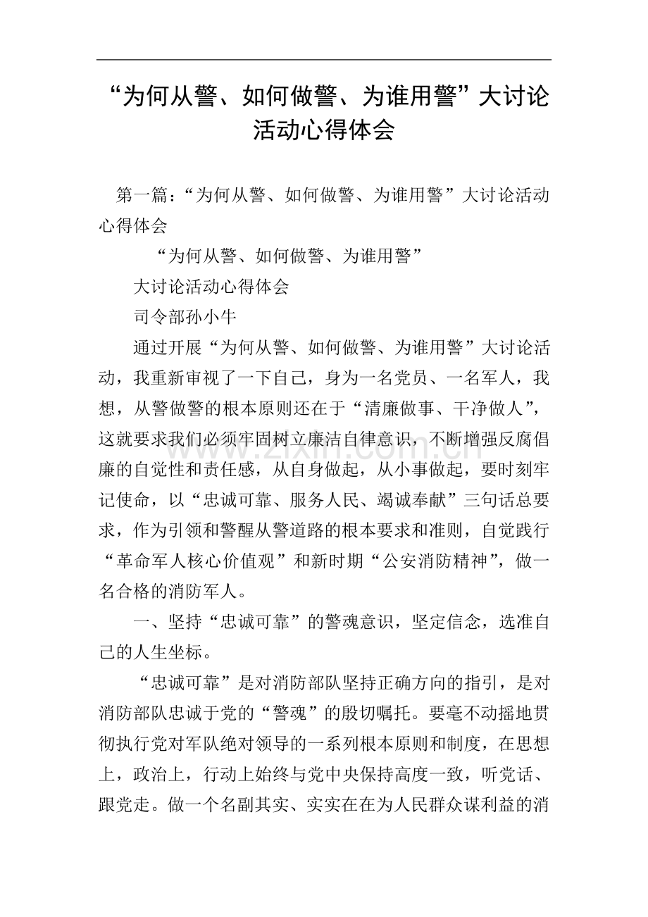 “为何从警、如何做警、为谁用警”大讨论活动心得体会.doc_第1页