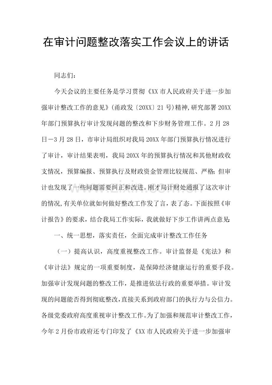 在审计问题整改落实工作会议上的讲话-.docx_第1页