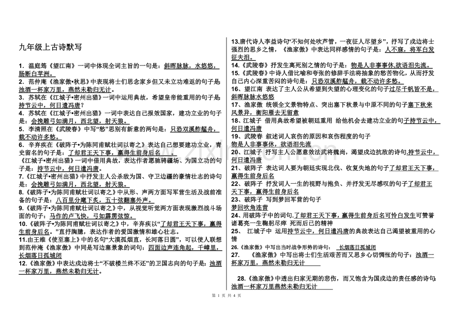 人教版九年级上册课外古诗文和名著导读-全套.doc_第1页