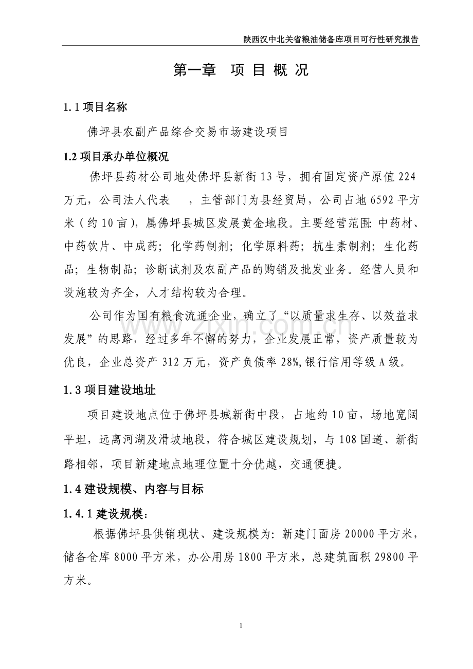 陕西汉中北关省粮油储备库项目建设可行性研究报告.doc_第1页