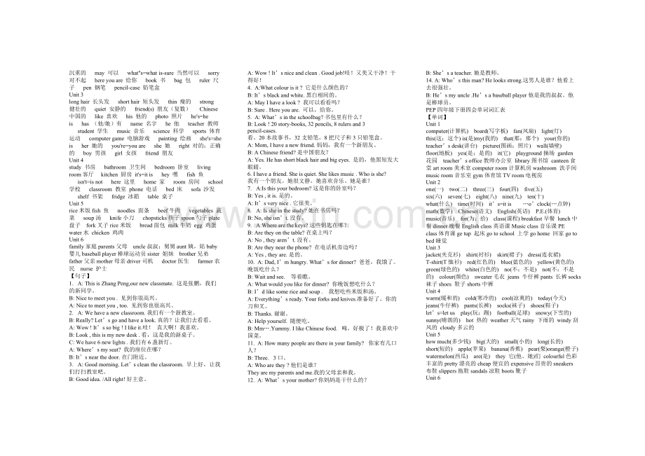 三至六年级英语重点单词与句子(小学英语复习).doc_第2页