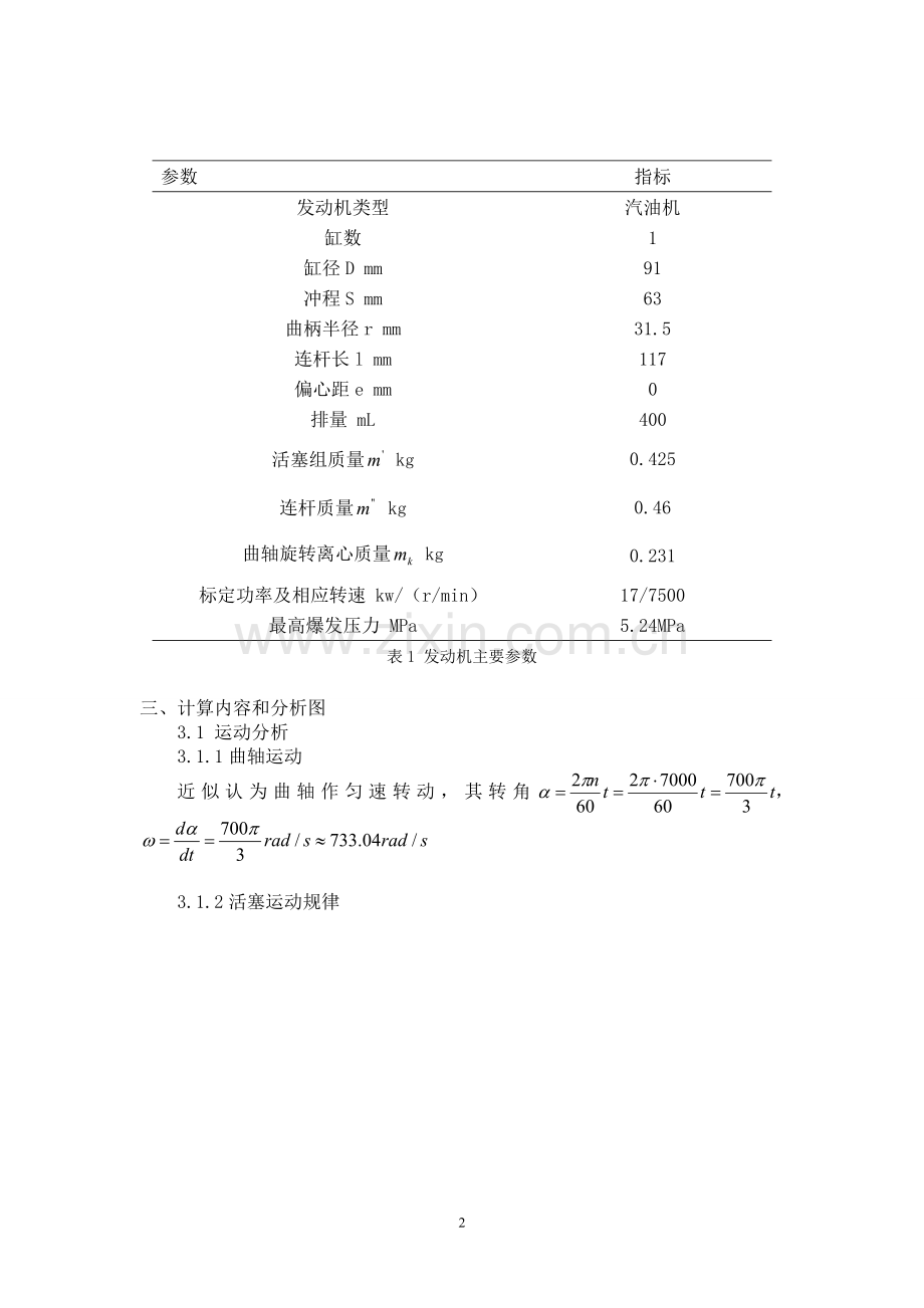 汽车设计课程设计-曲柄连杆机构受力分析.doc_第3页