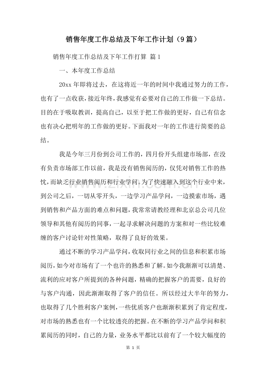 销售年度工作总结及下年工作计划(9篇).docx_第1页