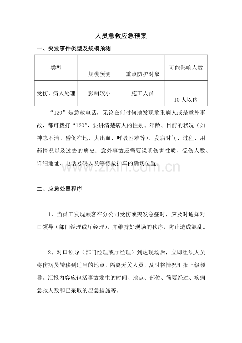 人员急救应急预案.docx_第1页