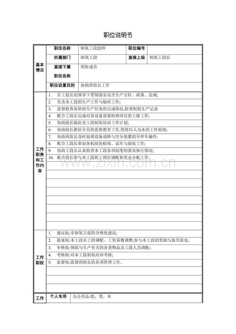 制氧工段技师岗位说明书.doc_第2页