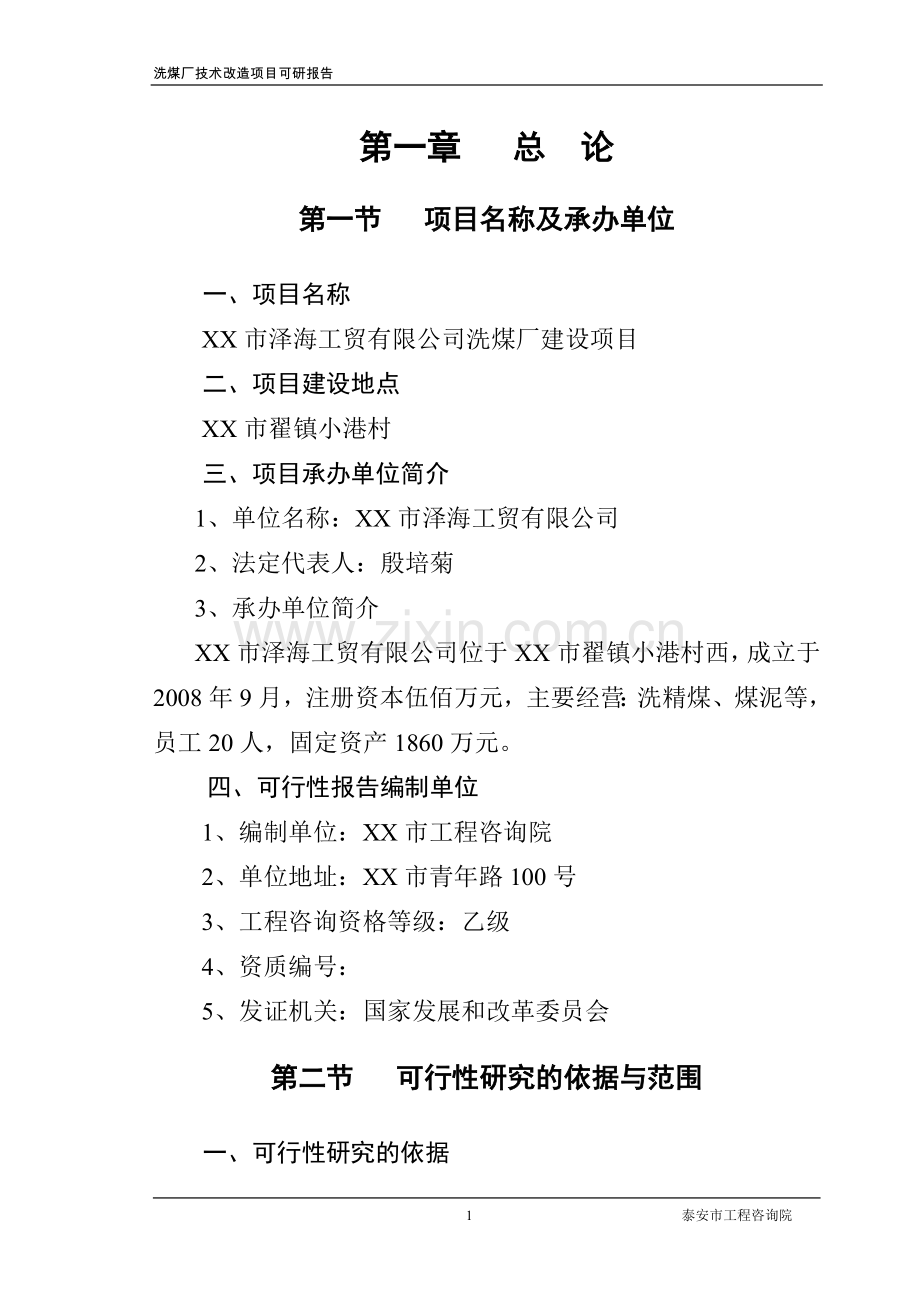 洗煤厂建设项目可行性研究报告.doc_第1页