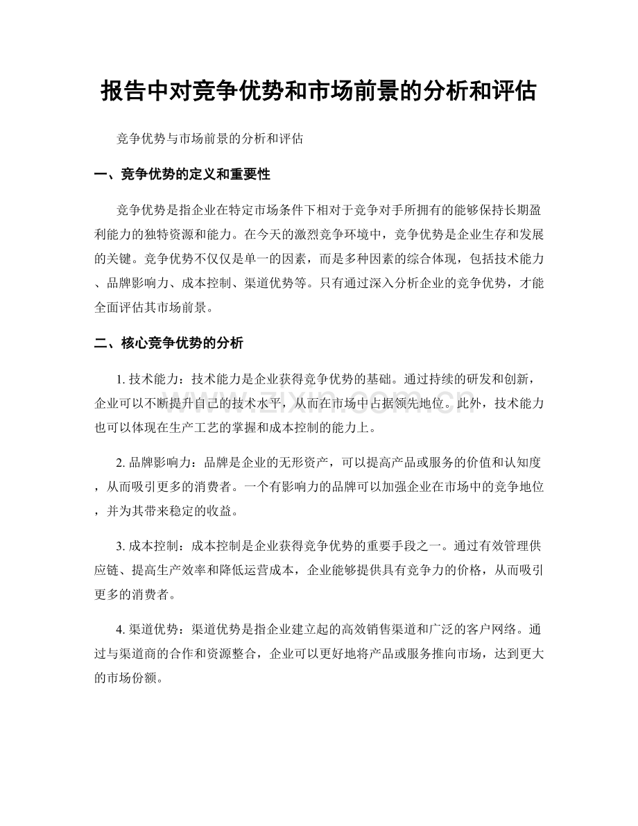 报告中对竞争优势和市场前景的分析和评估.docx_第1页