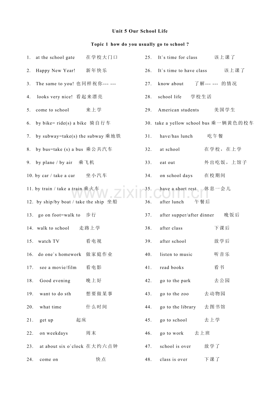 仁爱英语七年级下册unit5topic1短语学习资料.doc_第1页