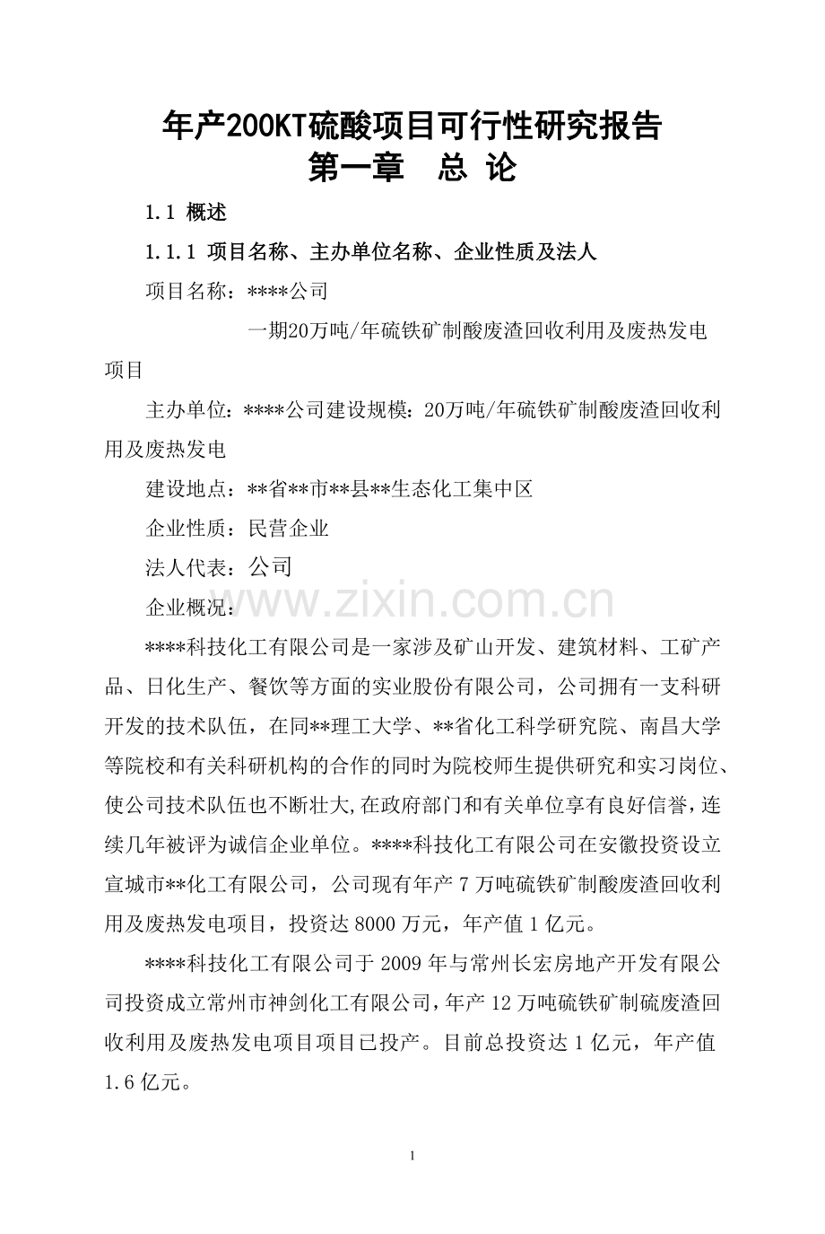 年产200kt硫酸项目建设可行性研究报告书.doc_第1页