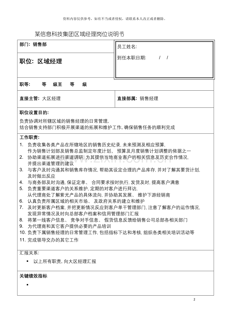 信息科技集团区域经理岗位说明书.doc_第2页