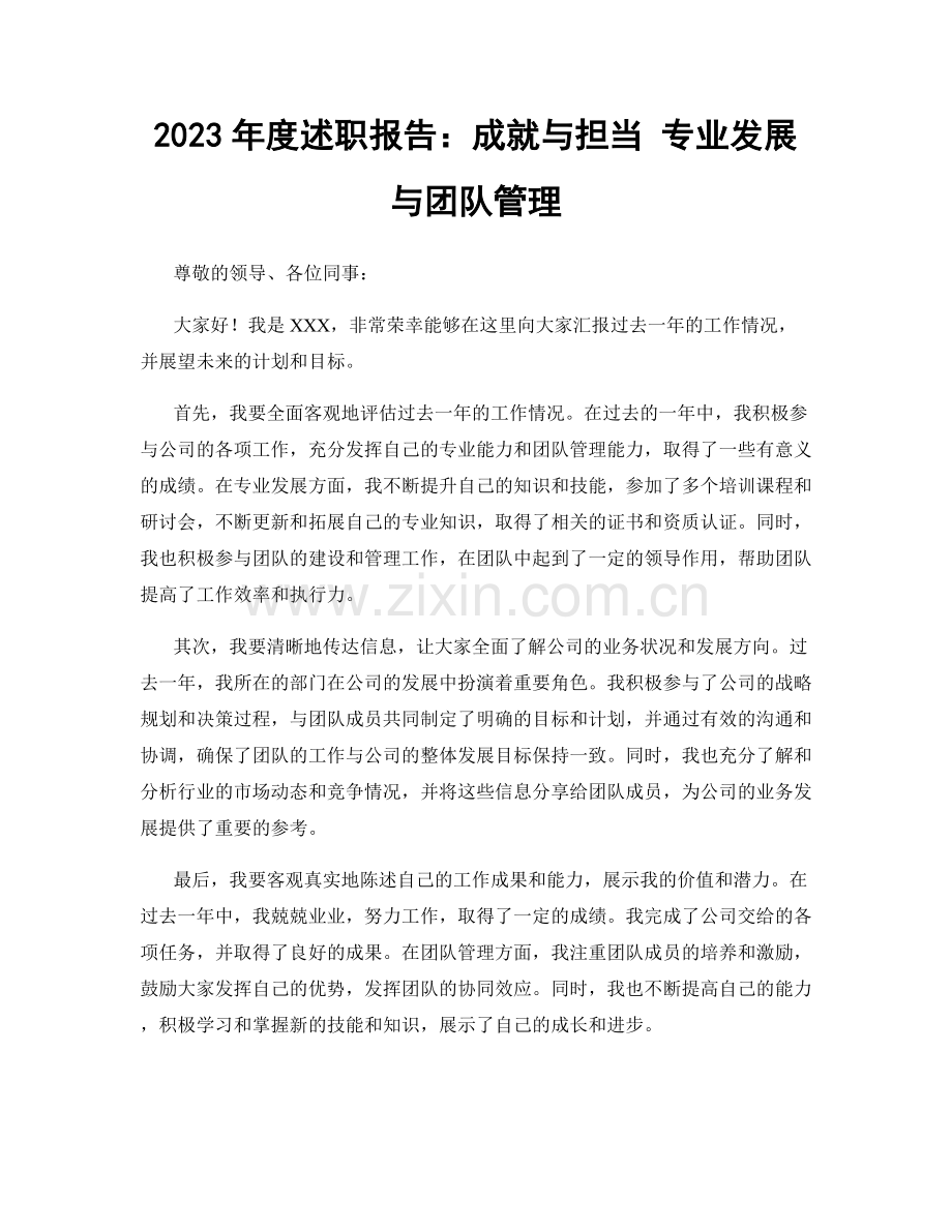 2023年度述职报告：成就与担当 专业发展与团队管理.docx_第1页