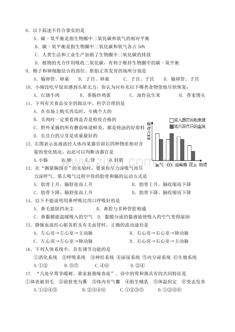 初中生物知识竞赛初赛试卷(含答案).doc_第2页