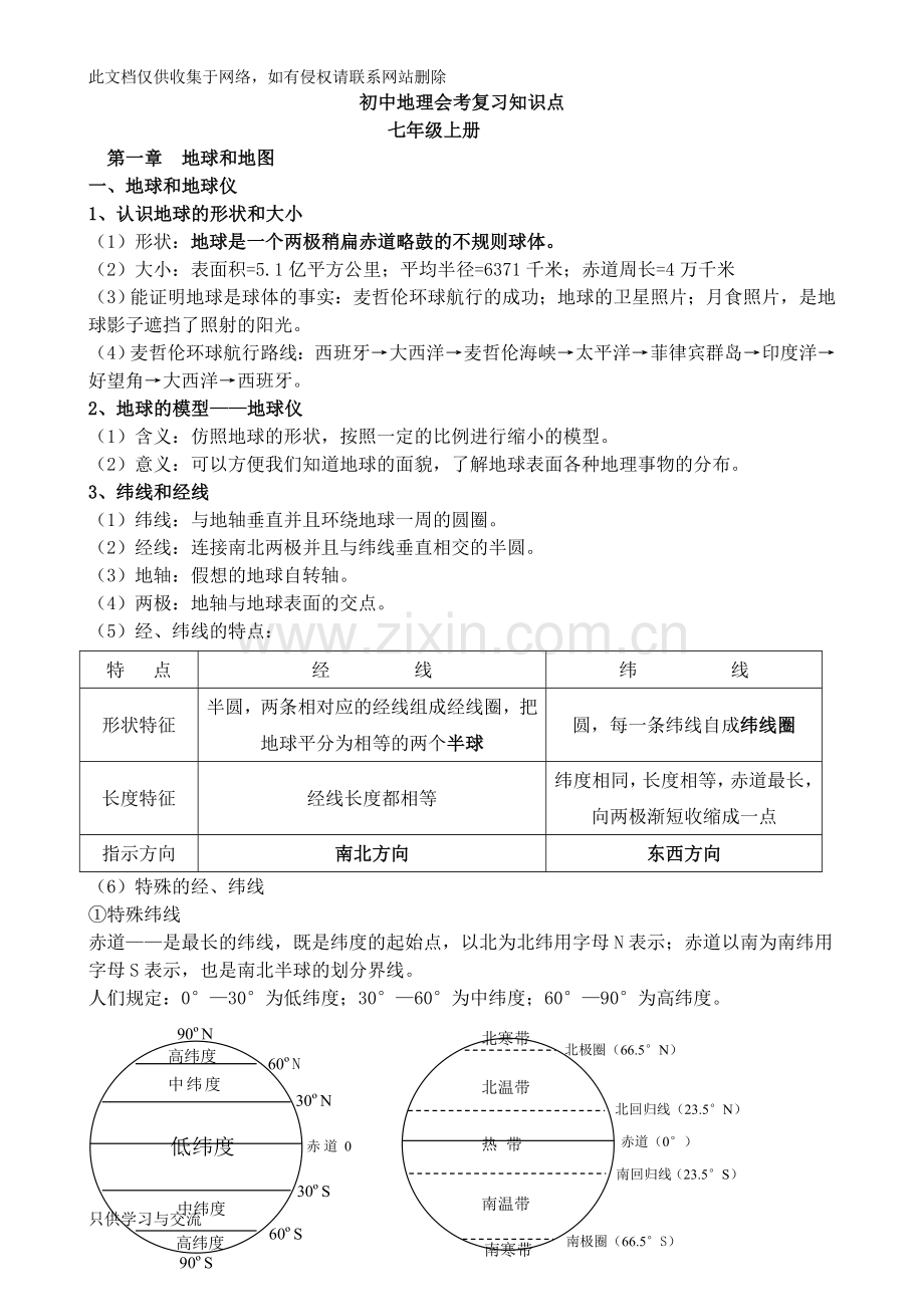 初中地理会考知识点总结(全)教学教材.doc_第1页