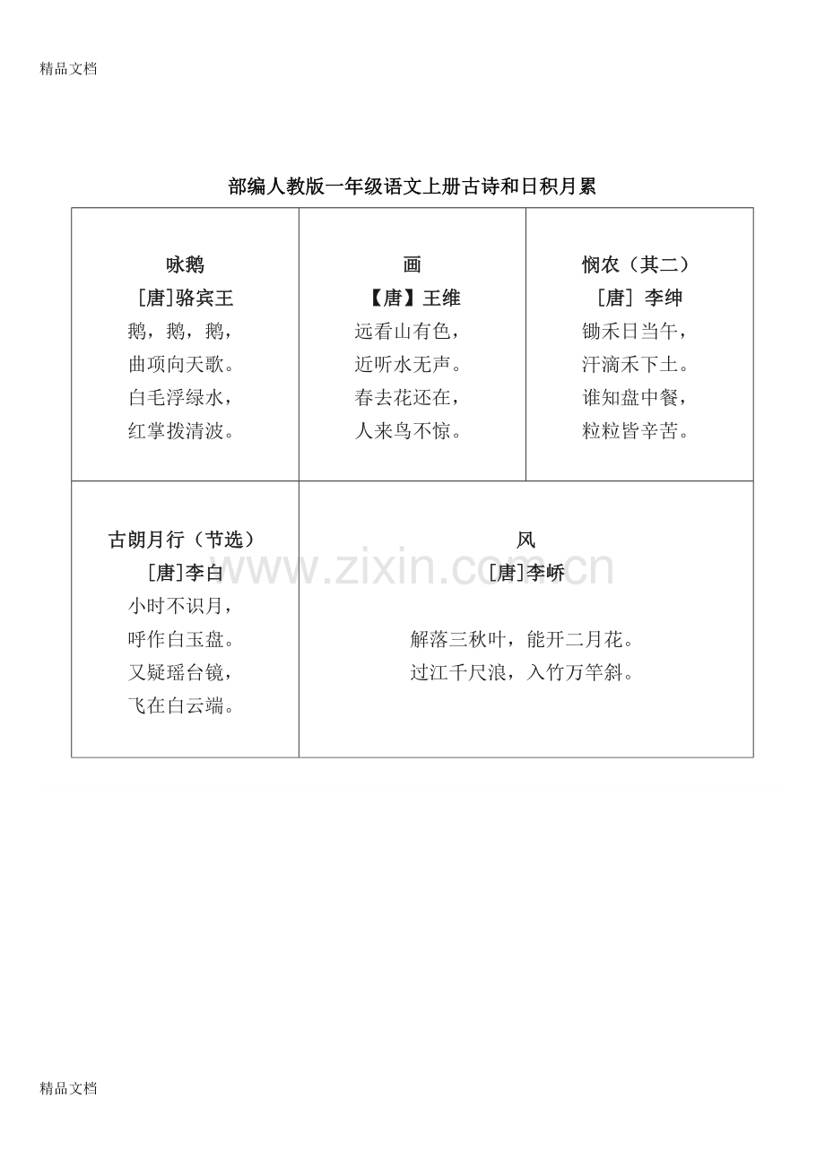 部编人教版一年级语文全册古诗和日积月累(已整理好).doc_第1页