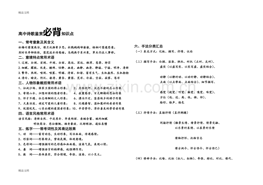 高考诗歌鉴赏必背知识点总结doc资料.doc_第1页