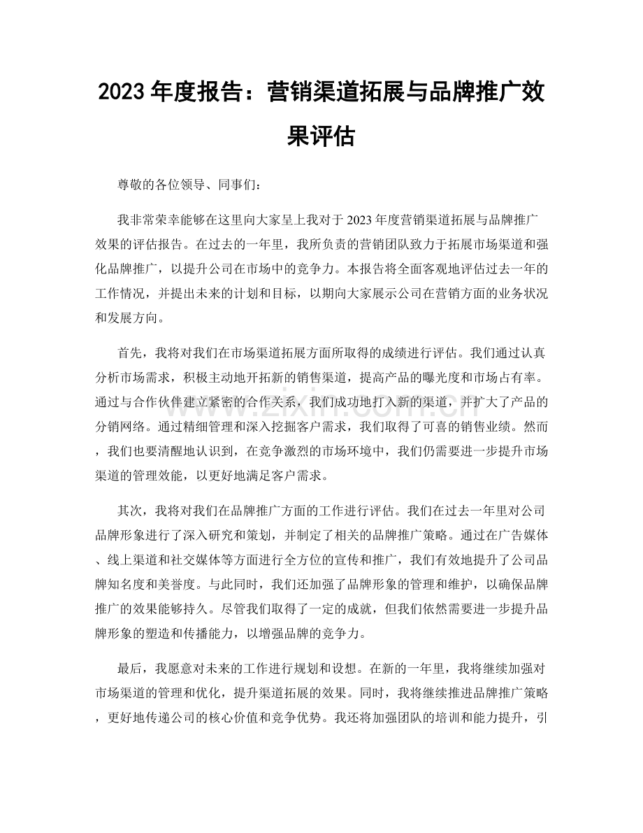 2023年度报告：营销渠道拓展与品牌推广效果评估.docx_第1页