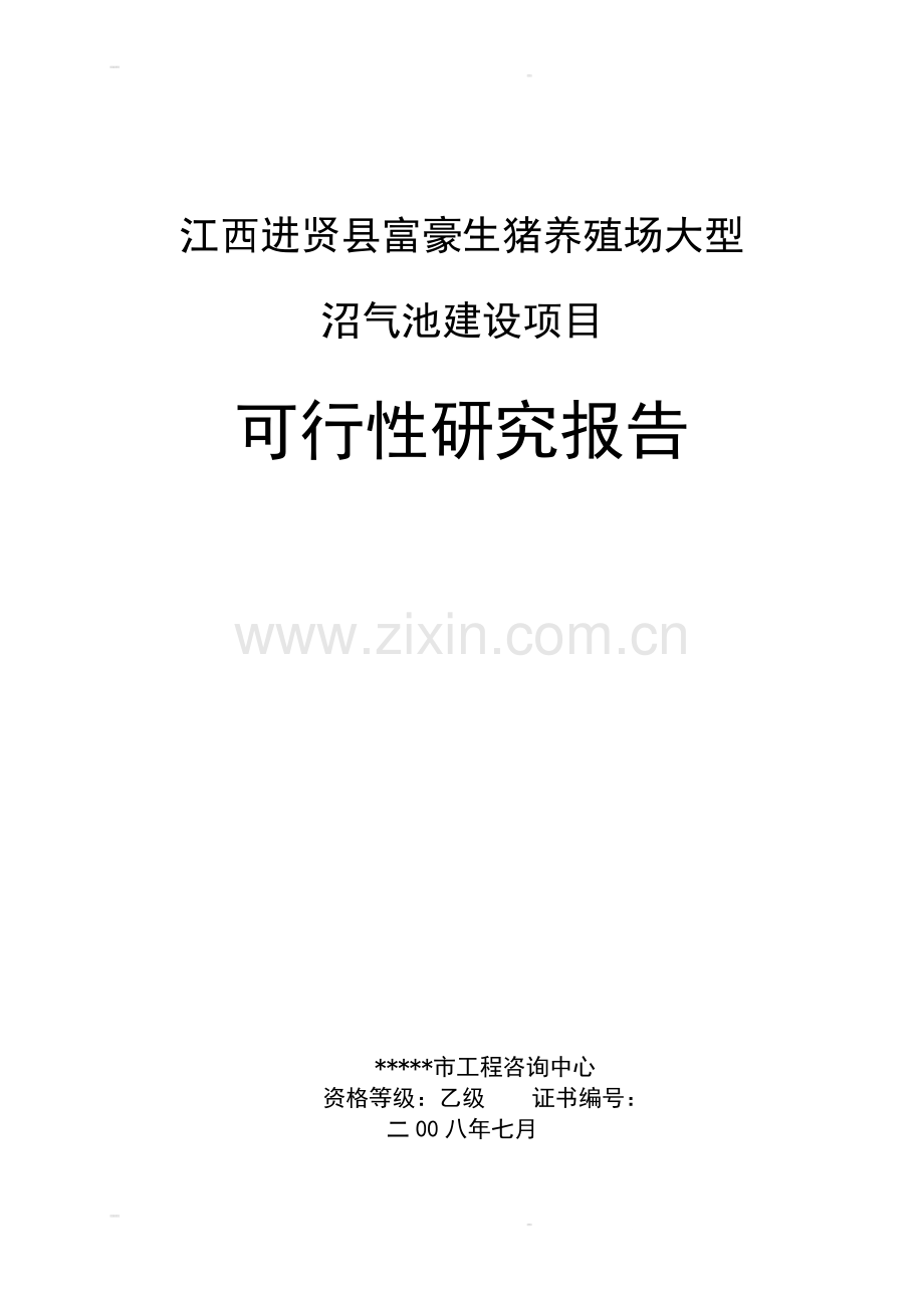 江西进贤县富豪生猪养殖场大型沼气池建设项目申请建设可研报告.doc_第1页